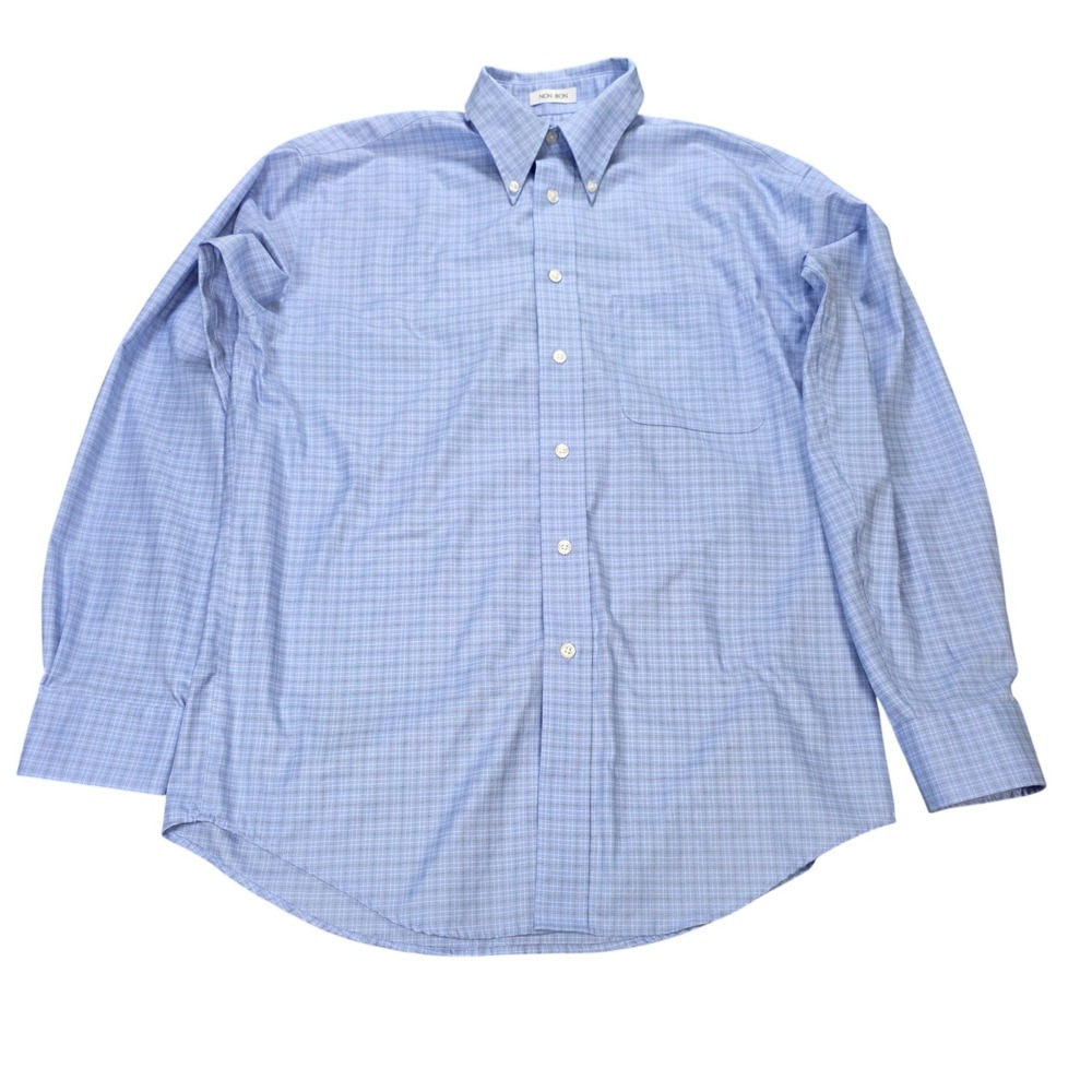Joseph & Feiss Non Iron Button Down Dress Shirt Men's Size M Blue Check Cotton